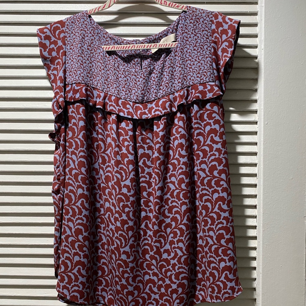 LOFT Red and Purple Patterned Blouse